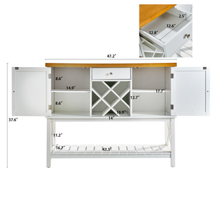 Sunvega Farmhouse Bar Cabinet Console Table with Wine Rack Storage Shelf and Drawer