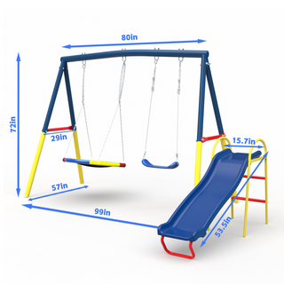 Sunvega Heavy-Duty A-Frame Metal Outdoor Swing Set with Saucer and Belt Swings