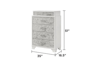 Sunvega Modern White Chest with Marble Accent Drawers and Silver Handles for Bedroom