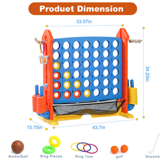 Sunvega 4-in-1 Giant Game Set with Basketball Hoop Ring Toss & Connect 4