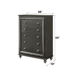 Sunvega Kaitlyn Metallic Gray Finish Wood Nightstand with Two Drawers and Crystal Trim