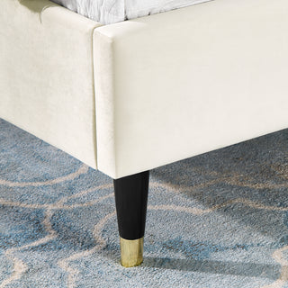 Sunvega King Beige Velvet Wingback Platform Bed with Low Profile Design