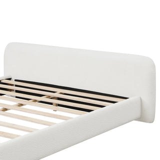 Sunvega Cozy White Bouce Upholstered Bed with Birch Wood Frame for Bedroom