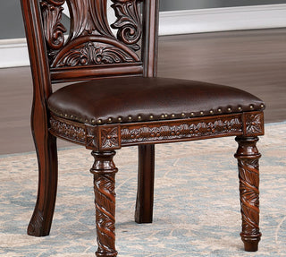 Sunvega Traditional Walnut Solid Wood Dining Chairs with Dark Brown Leatherette Seats