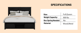 Sunvega Queen Bed Frame with Upholstered Headboard and LED Lighting Charging Station