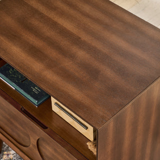 Sunvega Mid Century Modern Fluted Nightstand with USB Ports and Outlet Hole