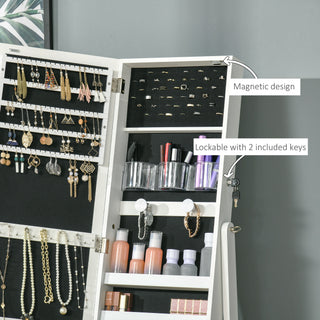 Sunvega Freestanding LED Jewelry Cabinet with Lockable Mirror and Ample Storage