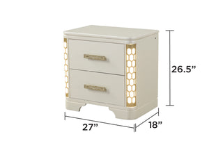 Sunvega Beige Wood Nightstand with Side LED Lighting and Spacious Drawers