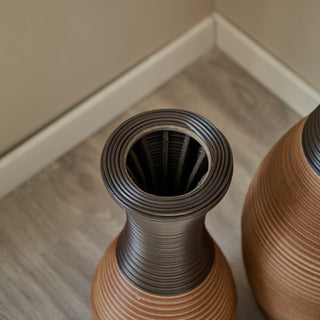 Sunvega Hand-Woven PVC Rattan Vases Set of 3 Brown Farmhouse Floor Decor