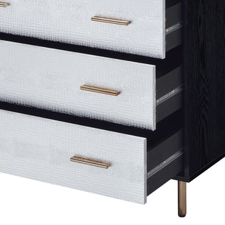 Sunvega Modern Nightstand with Patterned Drawer Fronts and Three Spacious Storage Drawers