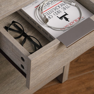 Sunvega White Wooden End Table with Charging Station and 2 Drawers for Bedroom