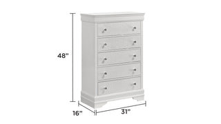 Sunvega Modern Metallic Gray Wood 5-Drawer Chest with Textured Surface and Crystal Knobs