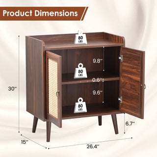 Sunvega Medieval Style Buffet Cabinet with Rattan Doors and Baffle Strip Design