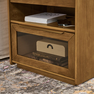 Sunvega Mid Century Modern Nightstand with Charging Station and 2 Drawers Dark Walnut