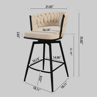 Sunvega Linen Woven Upholstered Bar Chair with 360 Swivel Back and Footrest