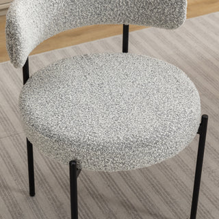 Sunvega Modern Round Boucle Dining Chairs with Textured Upholstery, Set of 2 White