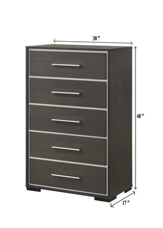 Sunvega Contemporary Dark Gray Nightstand with Two Drawers and Chrome Accents