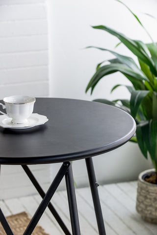 Sunvega Black Stowable Side Table and Two Seats with Foldable Iron Frame