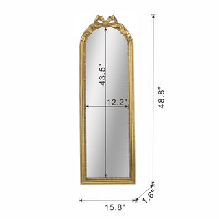 Sunvega Baroque Gold Arched Full Length Mirror with Scrollwork Crown for Living Room