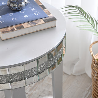 Sunvega Diamond-Cut Round Mirror Breakfast Table with Tempered Glass Top for Small Spaces
