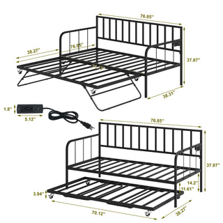 Sunvega Twin Over Full Metal Bunk Bed Frame with Guardrail and 2 Ladders for Kids