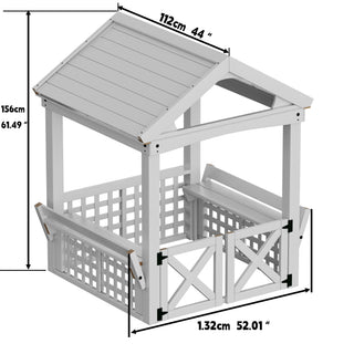 Sunvega Outdoor Wooden Playhouse for Children with Bench and Doors for Fun Play