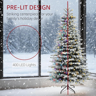 Sunvega Pencil Artificial Xmas Tree with Faux Snow Flocked Full Branch Tips Flame-retardant