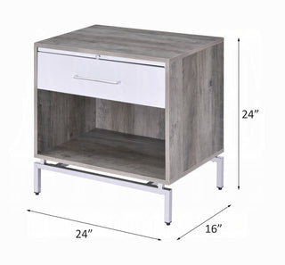 Sunvega Weathered Gray Oak and White Finish Nightstand with Drawer and Shelf