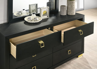 Sunvega Black Contemporary Nightstand with Gold Trim and Square Pulls Metal Legs
