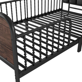 Sunvega Kids Full Metal Bed with Upholstered Headboard LED Lights and Storage