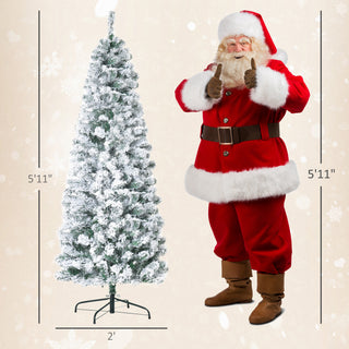 Sunvega Pencil Artificial Xmas Tree with Faux Snow Flocked Full Branch Tips Flame-retardant