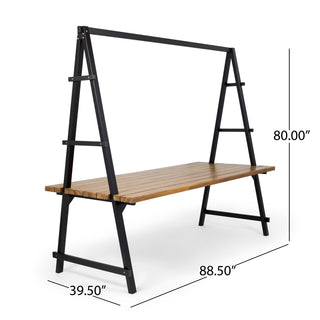 Sunvega Acacia Wood Dining Table with Plant Hanger Bar and Slatted Top