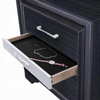 Sunvega Black Finish Wooden Nightstand with 3 Drawers and Curved Legs
