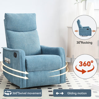 Sunvega Fabric Swivel Rocker Recliner Chair with Massage and Lumbar Heat for Living Room