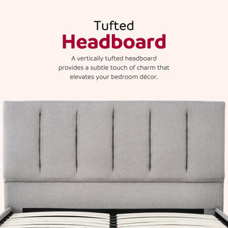 Sunvega Modern Channel Tufted Linen Stone Upholstered Full Size Platform Bed