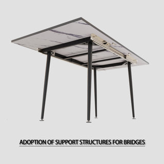 Sunvega Expandable MDF Square White Marble Dining Table with Black Metal Legs
