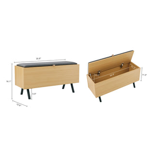 Sunvega Modern Light Oak Accent Storage Bench with Lift Top and Splayed Metal Legs