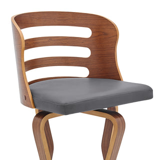 Sunvega 30-Inch Swivel Gray Faux Leather and Walnut Wood Bar Stool