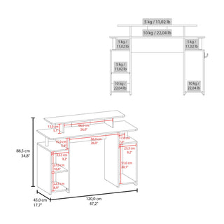 Sunvega Blue Accented Minimalist Gaming Desk with Elevated Monitor Shelf and Storage