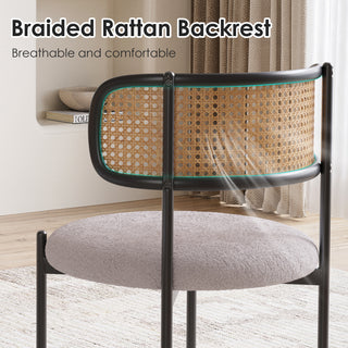 Sunvega Modern Upholstered Dining Chairs Set of 4 with Rattan Backrest and Metal Legs