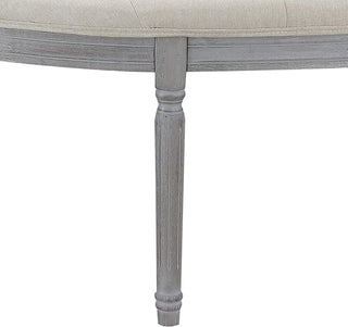 Sunvega Light Beige Button Tufted Upholstered Bench with Weathered Gray Wooden Legs