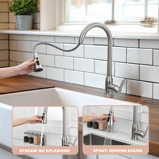 Sunvega High Arc Single Handle Stainless Steel Kitchen Faucet with Pull Down Sprayer