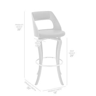 Sunvega 29 Inch Swivel Gray Faux Leather and Walnut Wood Bar Stool with Padded Cushion
