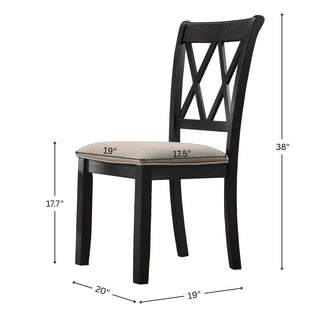 Sunvega Black Rubberwood Upholstered Dining Chairs with Tan Linen-Look Set of 2