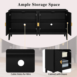 Sunvega 4-Door Sideboard Storage Cabinet with Gold Handles and Adjustable Shelf