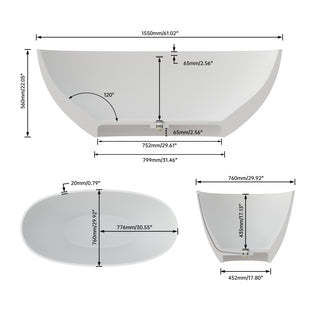 Sunvega Premium Deep Soaking Bathtub with Slip-Resistant Contour and Matte Finish