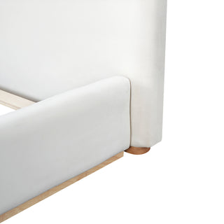 Sunvega Upholstered King Bed With Solid Wood Frame And Wooden Slatted Base White