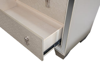 Sunvega Traditional Silver Finish Stainless Deco Panel Nightstand with Hanging Pulls