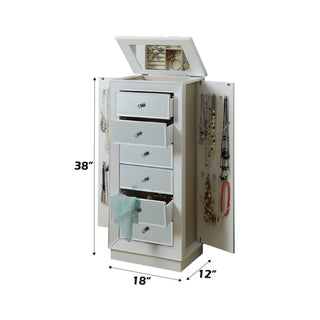 Sunvega White Finish Jewelry Armoire with Mirror and Velvet Lined Storage