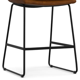 Sunvega Camel Brown Vegan Faux Leather Upholstered Counter Height Stool Set of 2